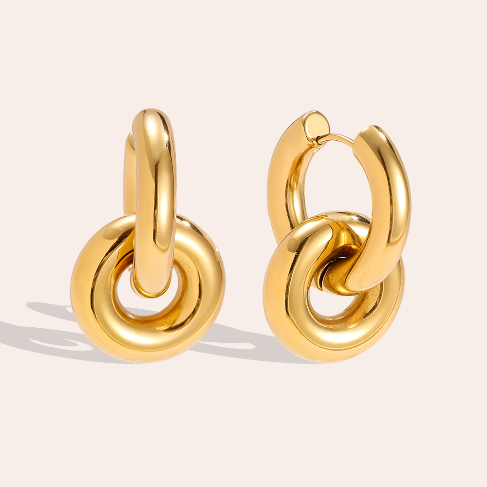 Stainless steel earrings, 31mm, two round rings