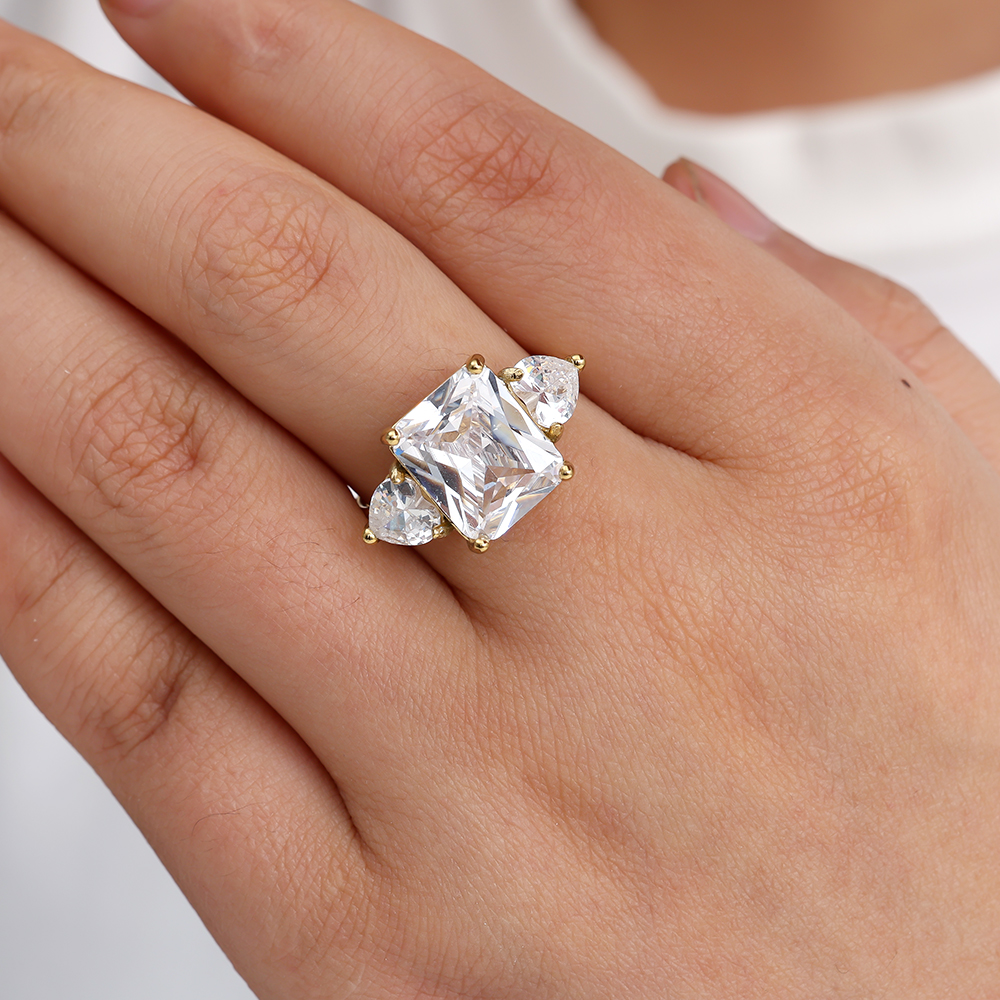 Big Cube And Hearts Diamond Stainless Steel Ring   