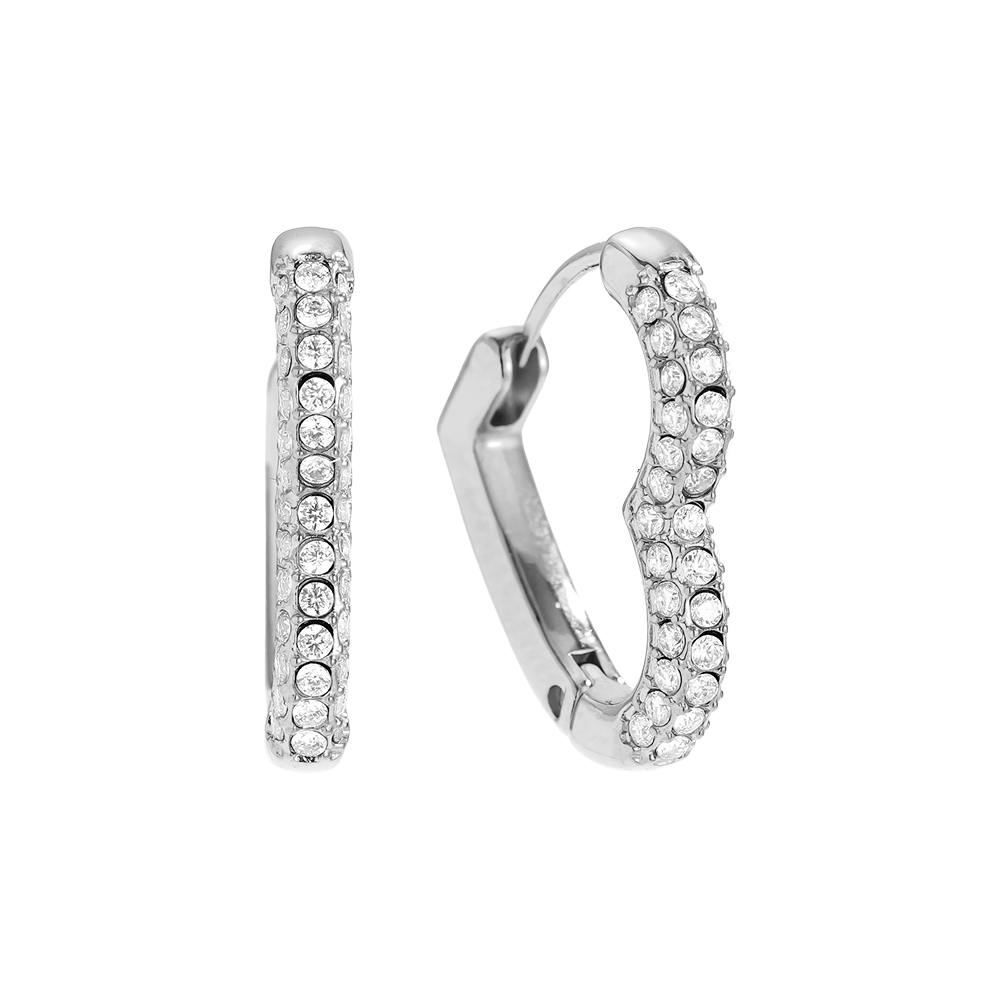 18mm Diamond Heart Hoop Stainless Steel Earrings   