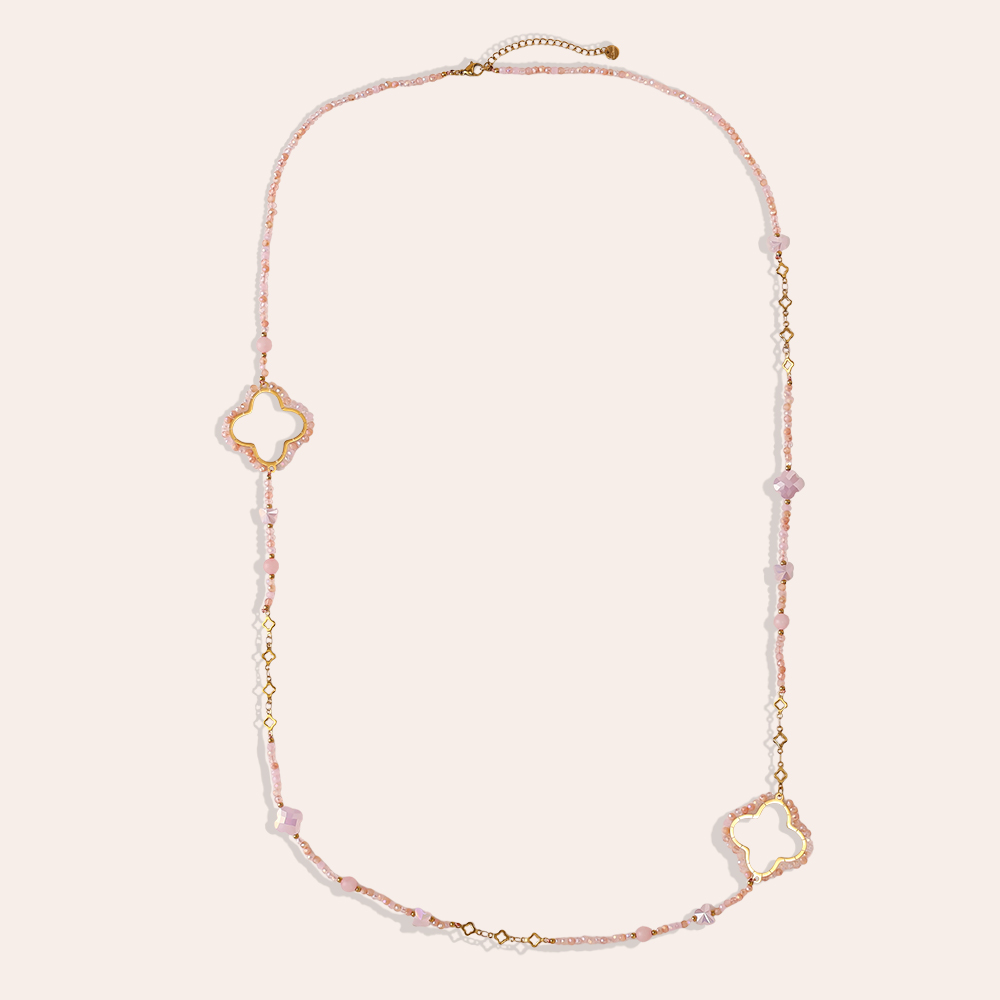 96cm cloverleaf and crystals stainless steel necklace    