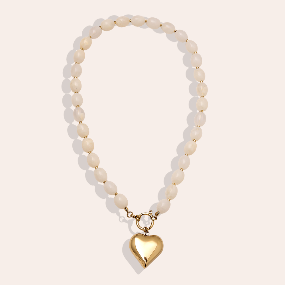 48cm Heart In Acrylic Pearl Stainless Steel Necklace    