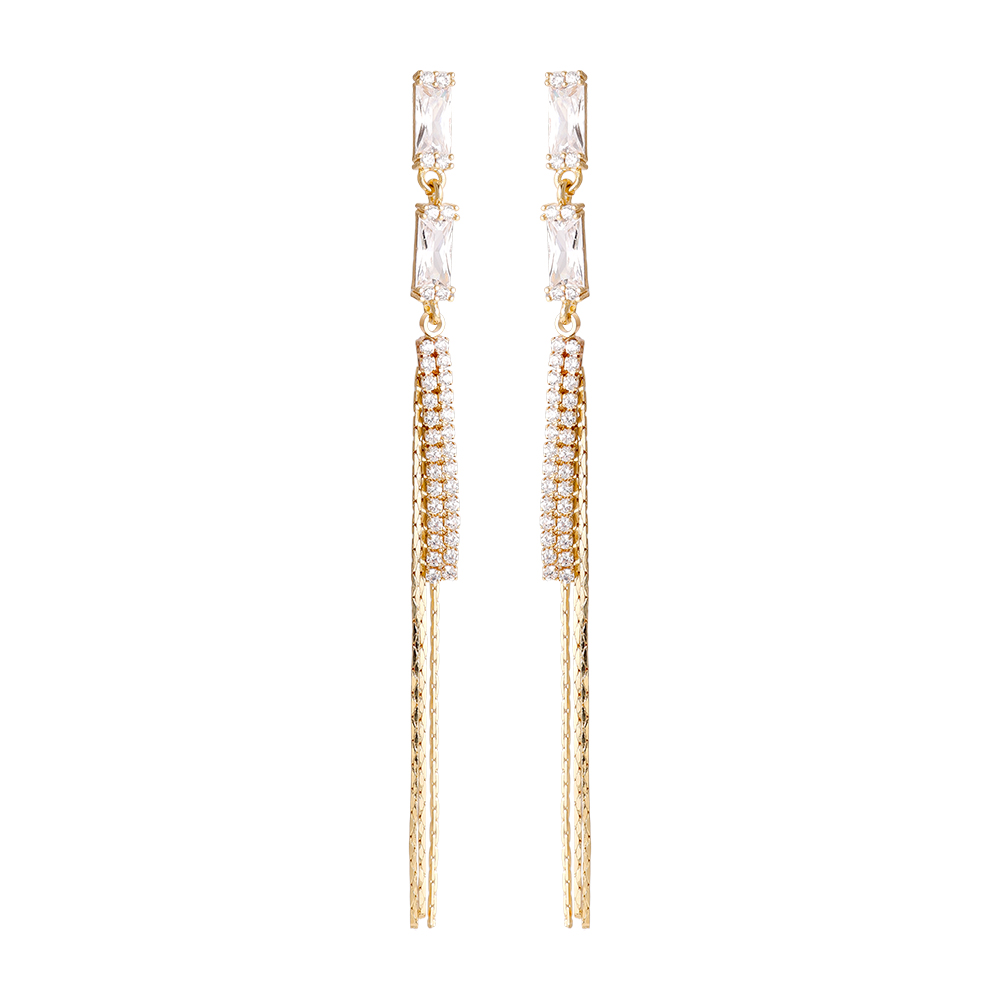 70mm Sparkling Diamond Chain Gold-plated Earrings       