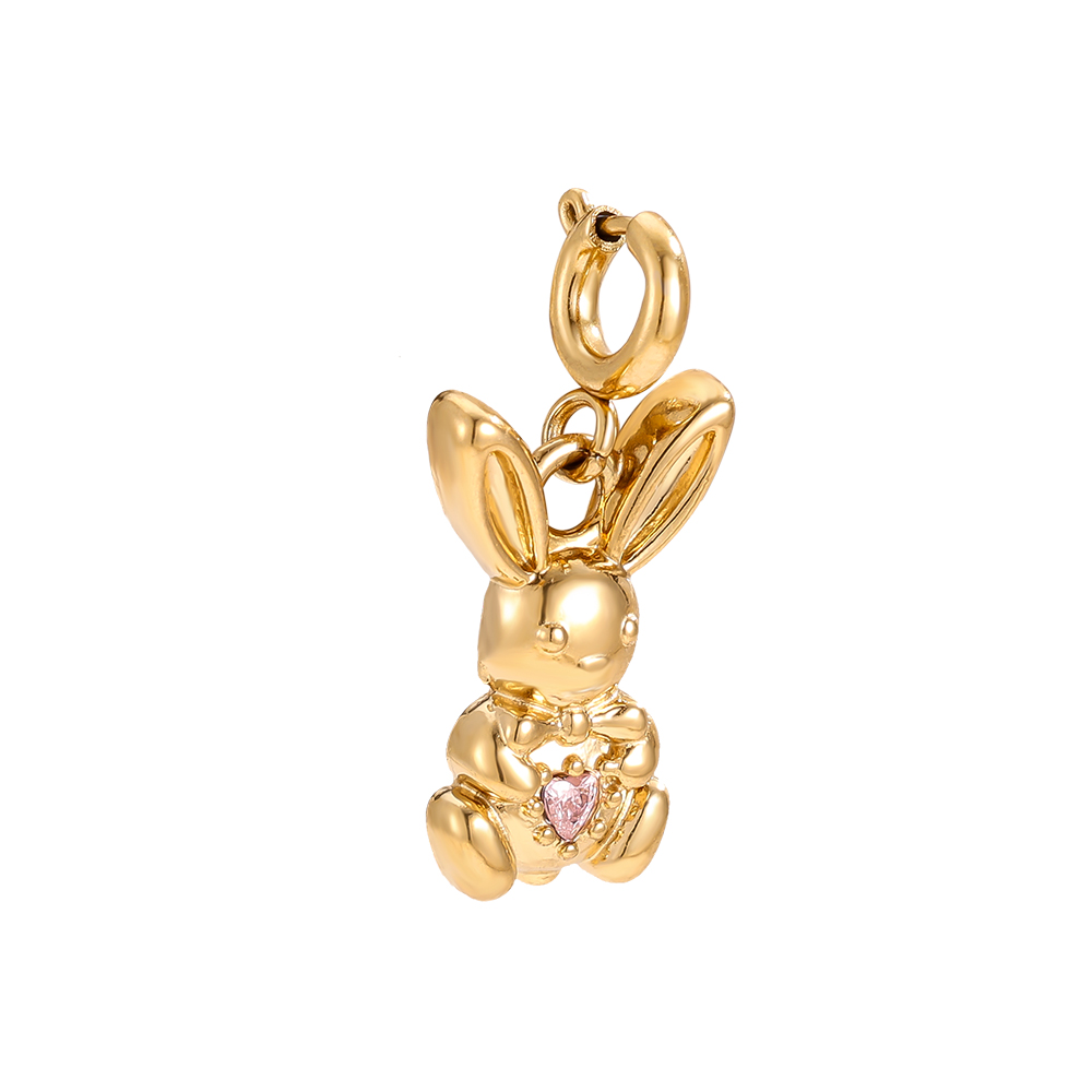 14mm cute rabbit and zirconia with spring clasp stainless steel pendant      