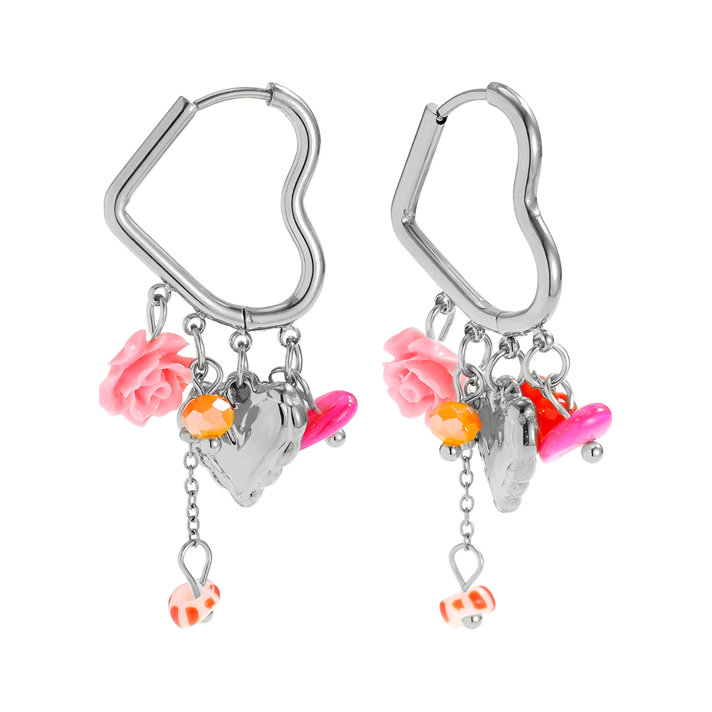 4.2*1.8cm Nice Heart And Rose Stainless Steel Earrings    