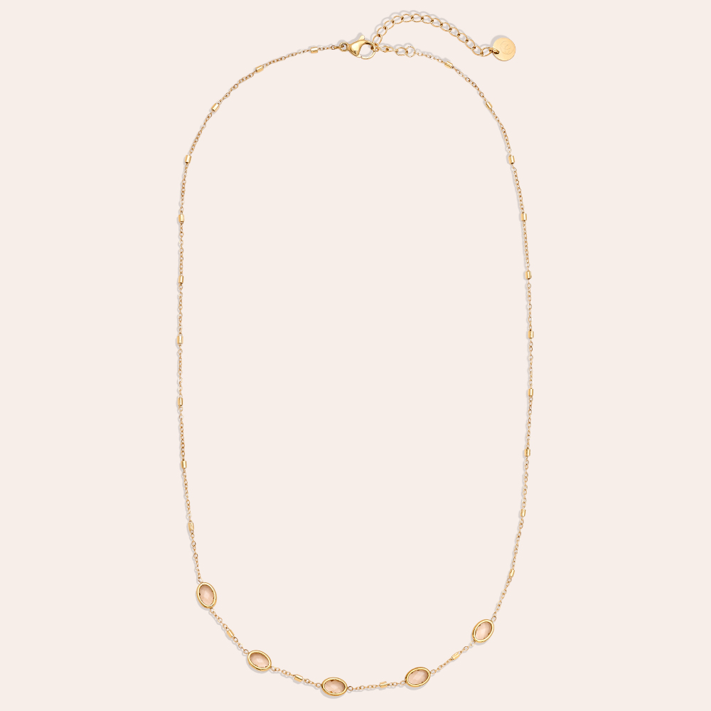 40cm Small Oval Glass Stainless Steel Necklace      40cm Small Oval Glass Stainless Steel Necklace