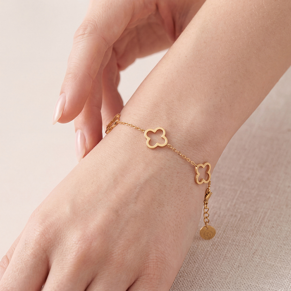 Stainless steel bracelet, 17 cm, simple shamrock design