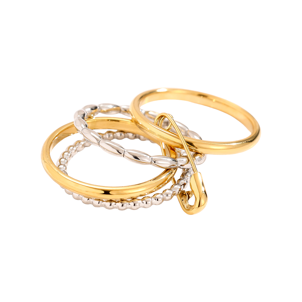 Various Layer Gold And Silver Ring Set With Pin Stainless Steel Ring 