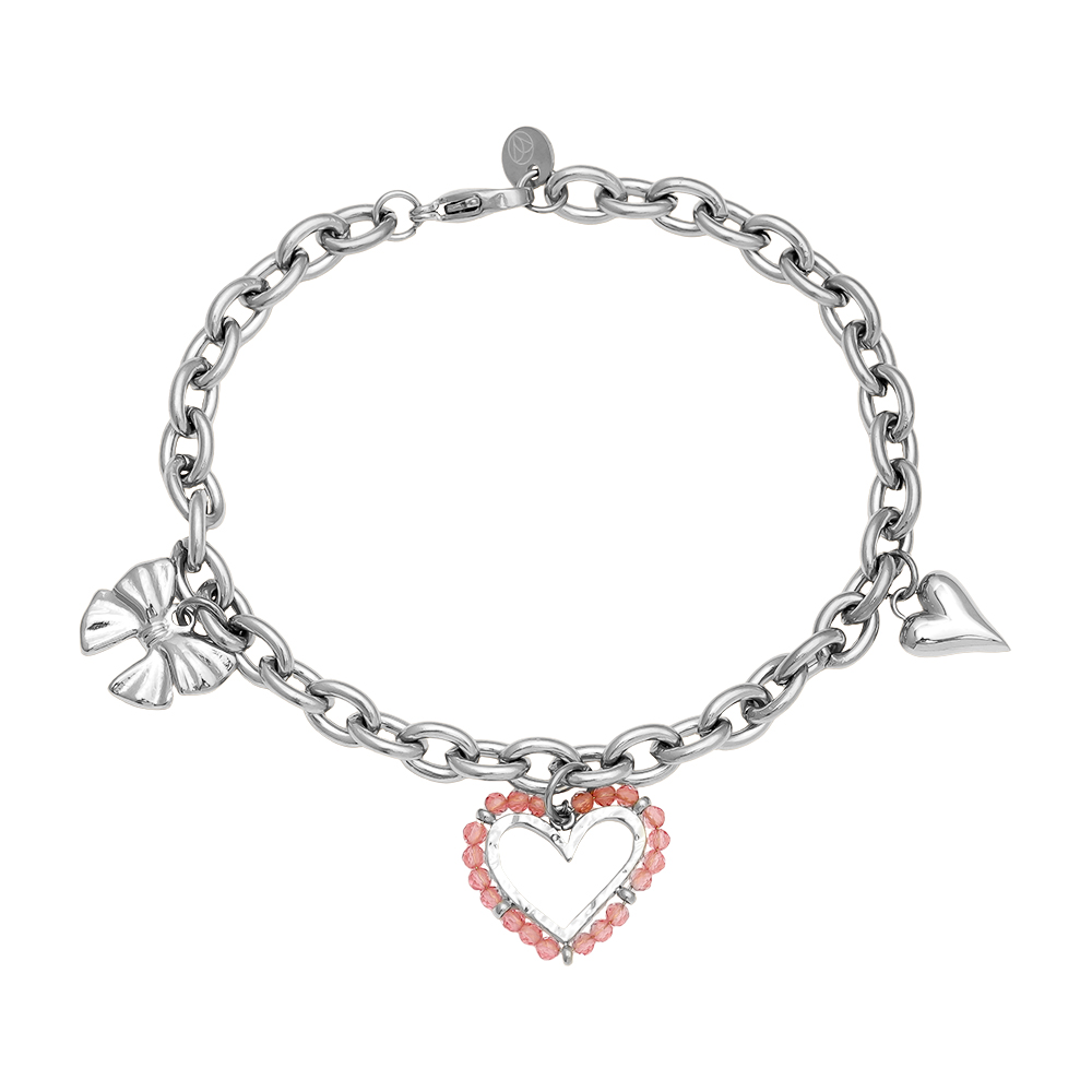 17cm Pink Heart And Charms stainless steel bracelet       