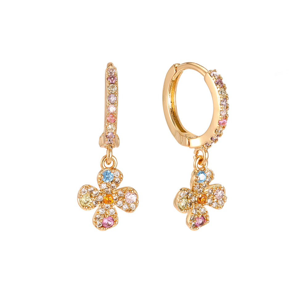 Gold-plated earrings 24mm zirconia flower