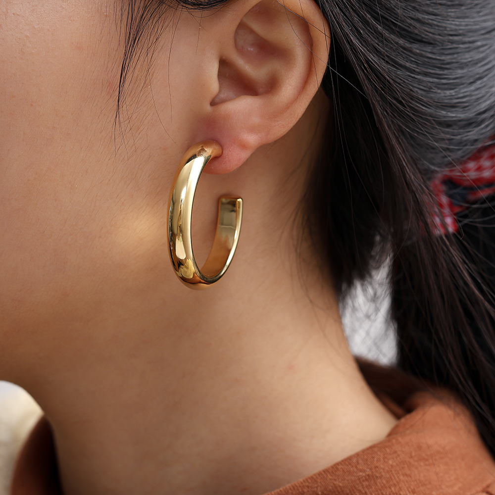 4cm casual half hoop stainless steel earrings     