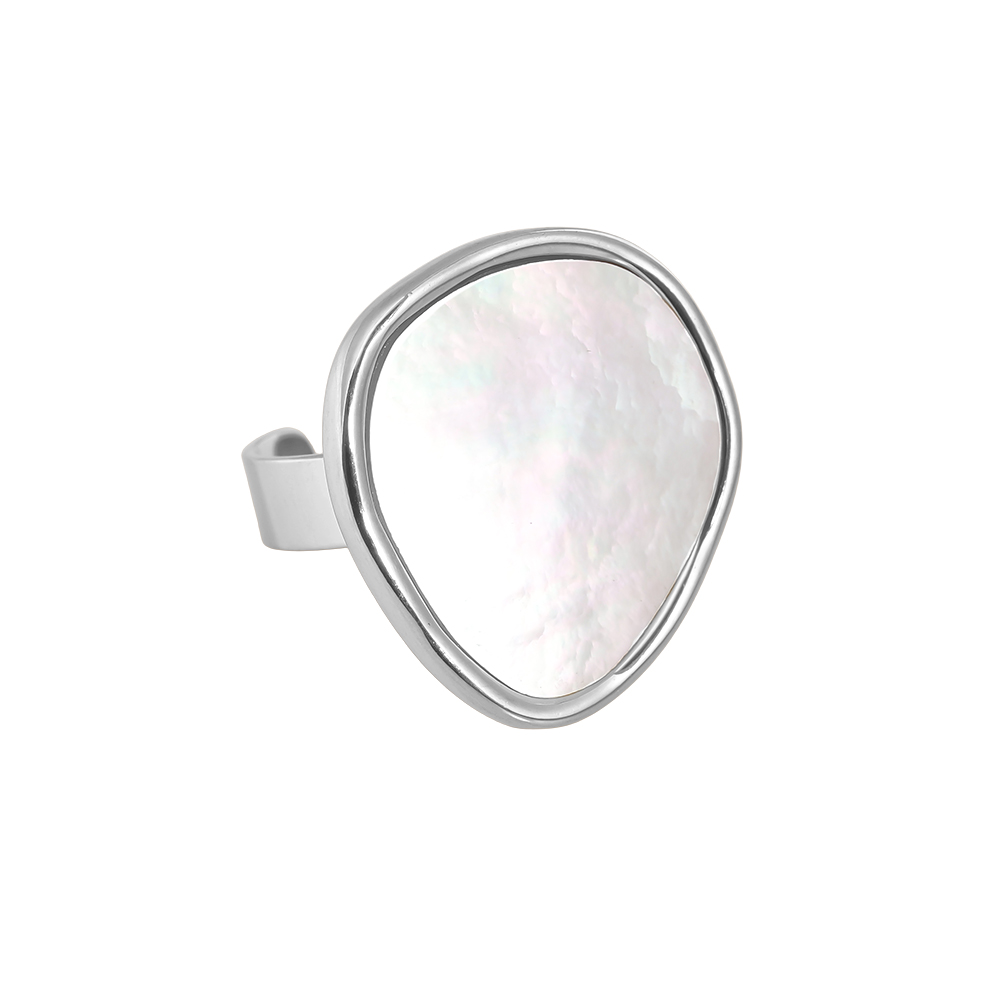 Adjustable one irregular mother-of-pearl plate stainless steel ring    