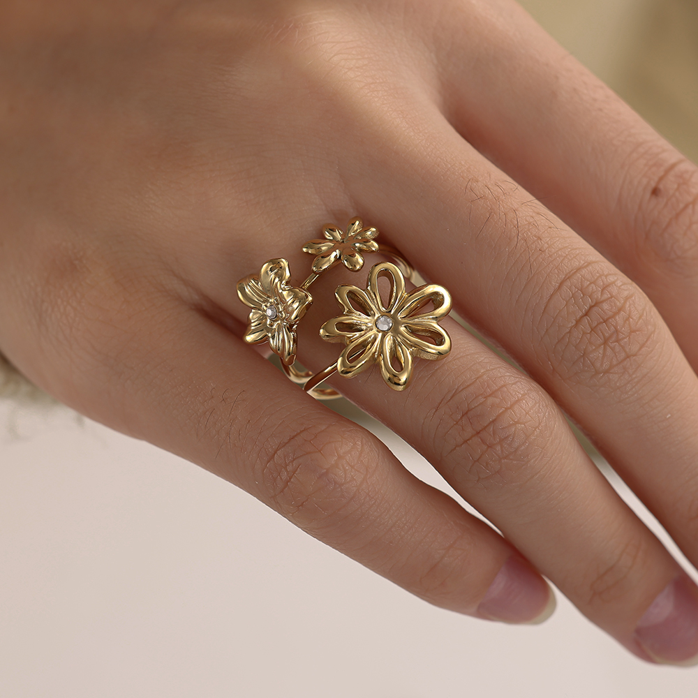 Adjustable multi-row stainless steel flower ring 