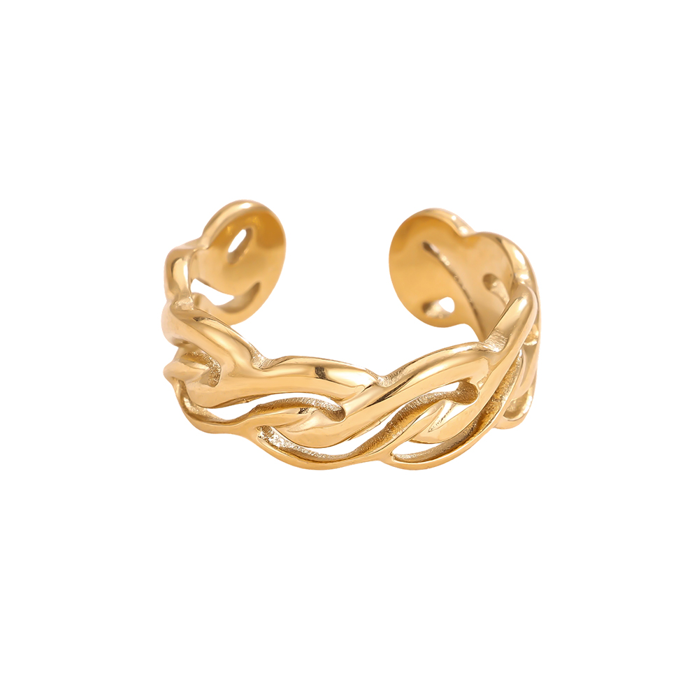 Stainless Steel Ring, Adjustable, Irregular Weave Design, Shaped 