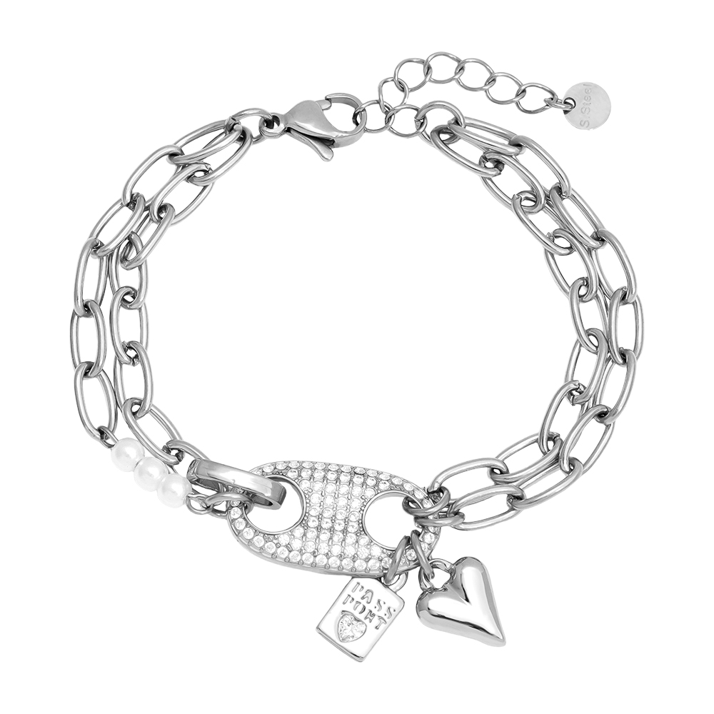 16cm Diamond Pig Nose With Charms Stainless Steel Bracelet     