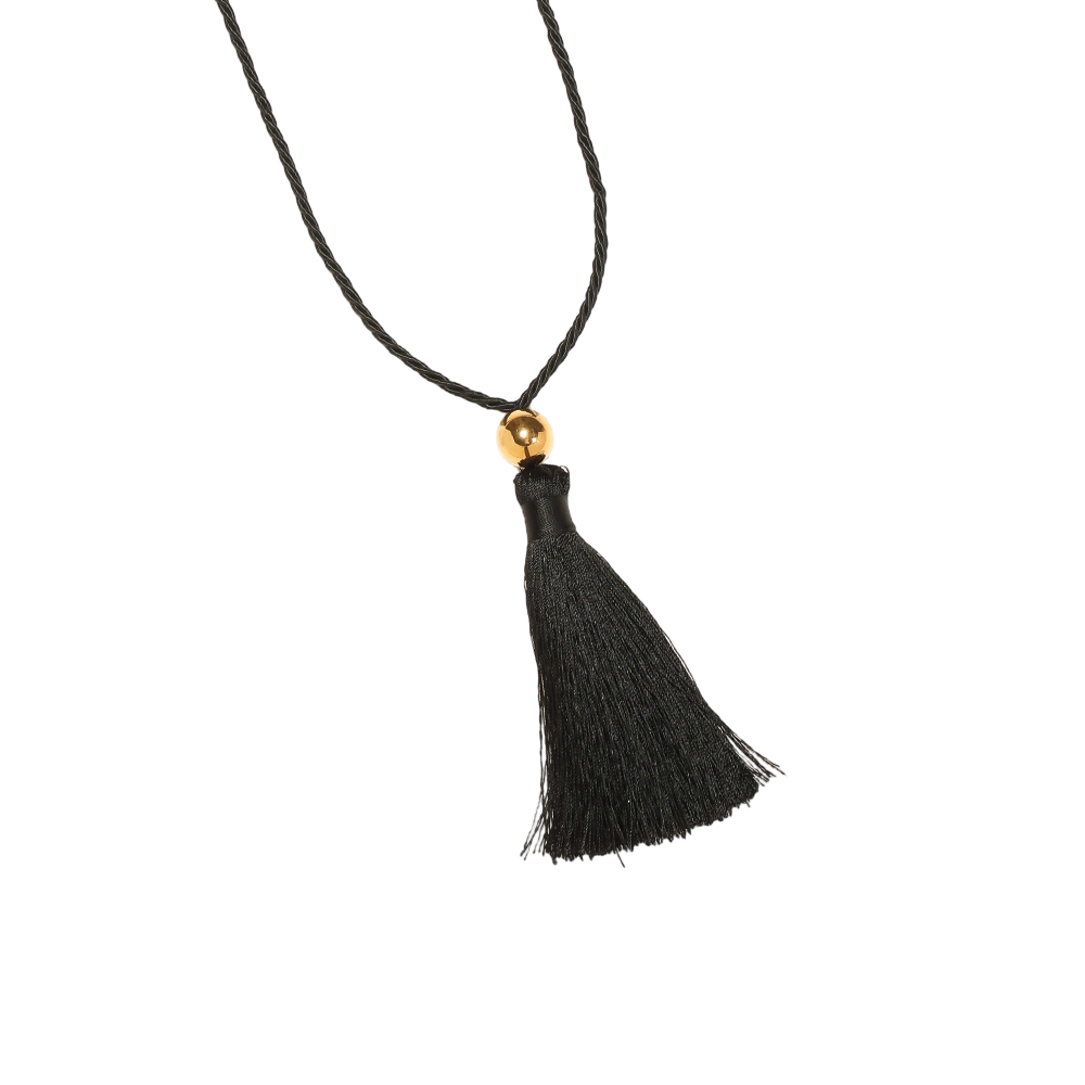 Stainless steel necklace 90cm golden ball tassels polyester cord 