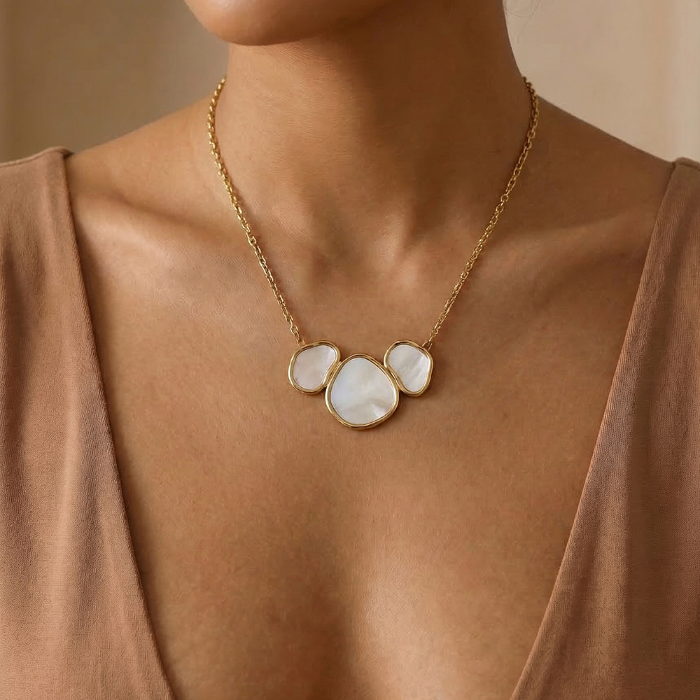 42cm three irregular mother-of-pearl plates stainless steel necklace