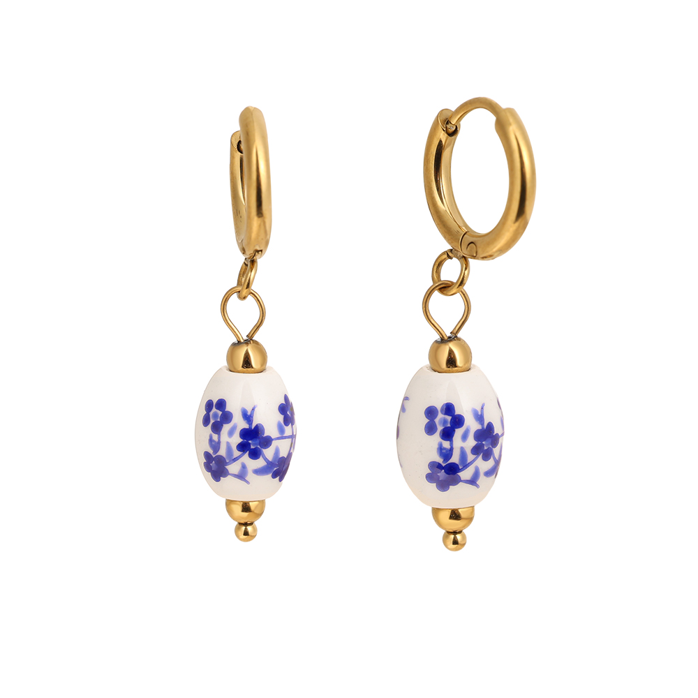 0.8*3.2cm oval ceramic stainless steel earrings   