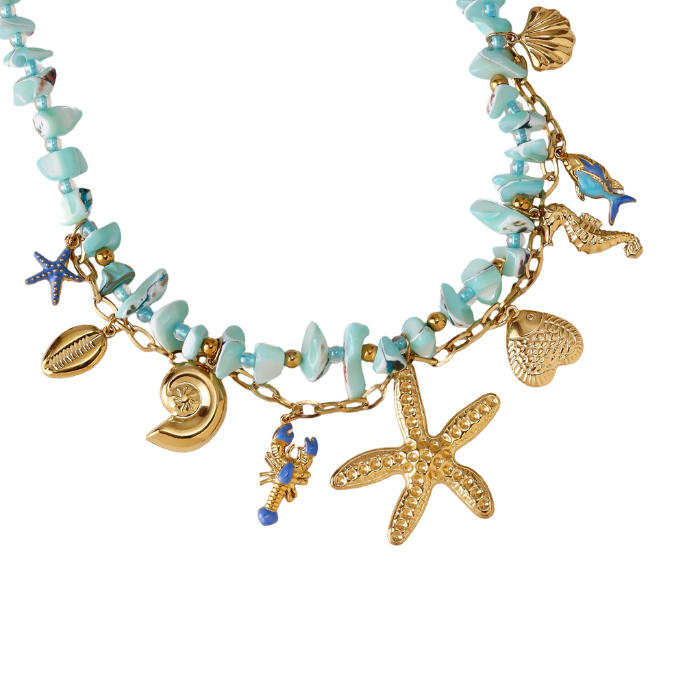 Stainless steel necklace 45cm light blue ocean