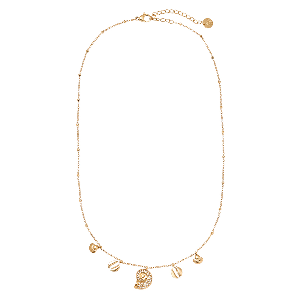 40cm rhinestone snail and small shell stainless steel necklace 