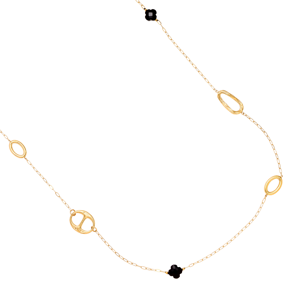 92cm Cycle And Black Lucky Flower Stainless Steel Necklace   