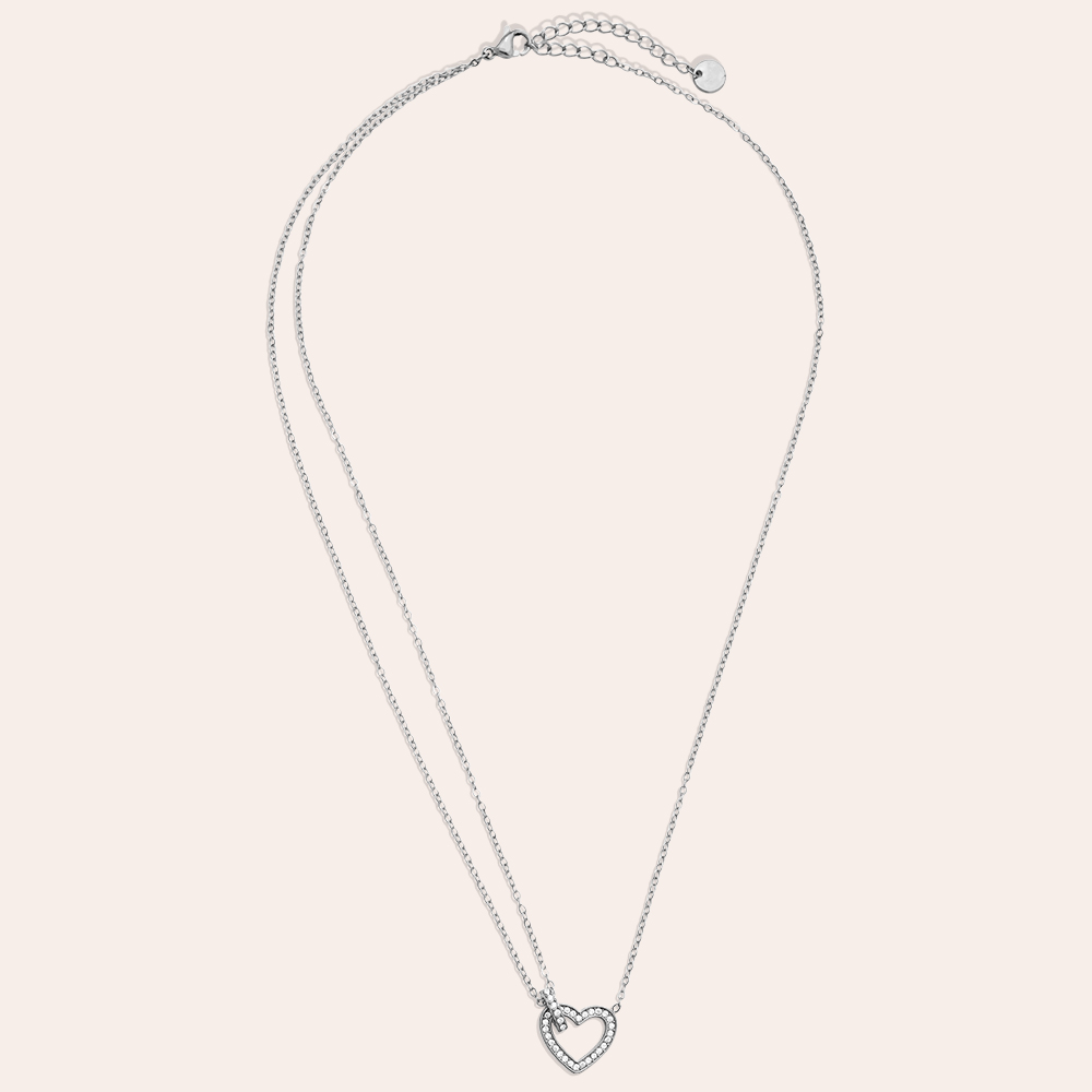 40cm zirconia heart stainless steel necklace    