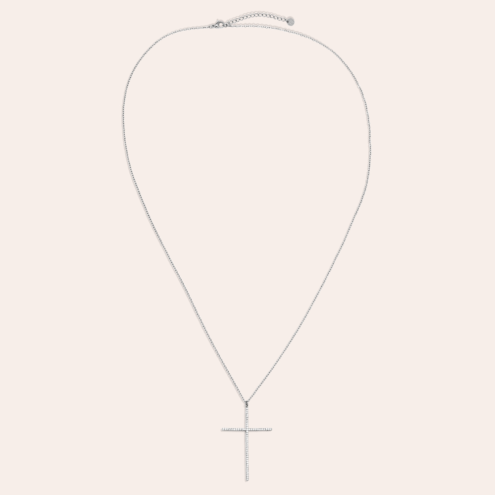 70cm zirconia cross stainless steel necklace       