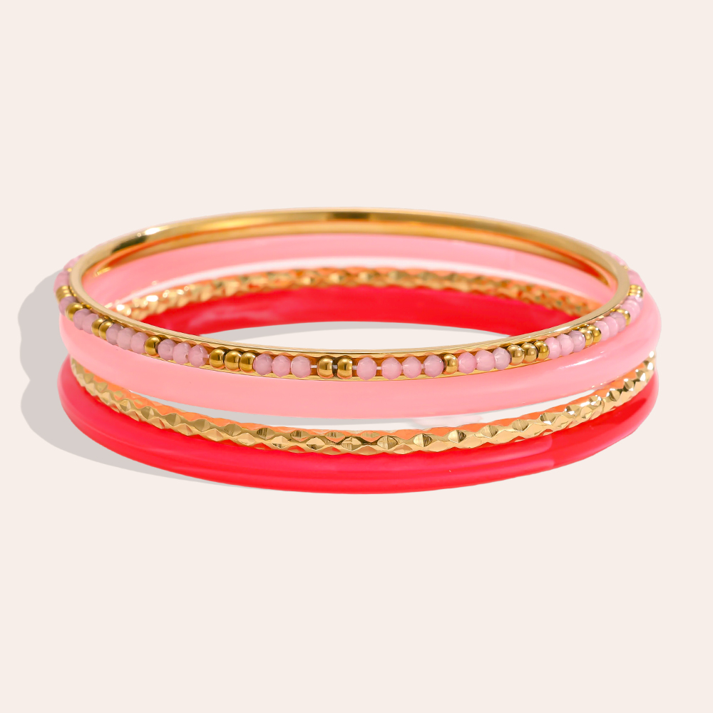 6.5cm wide 4-piece acrylic stainless steel bangle set 