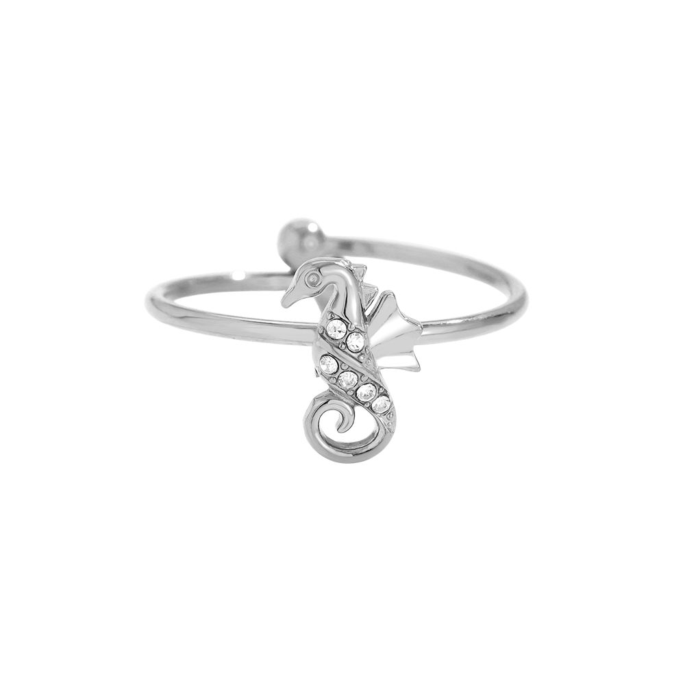 Diamond Sea Horse stainless steel ring    