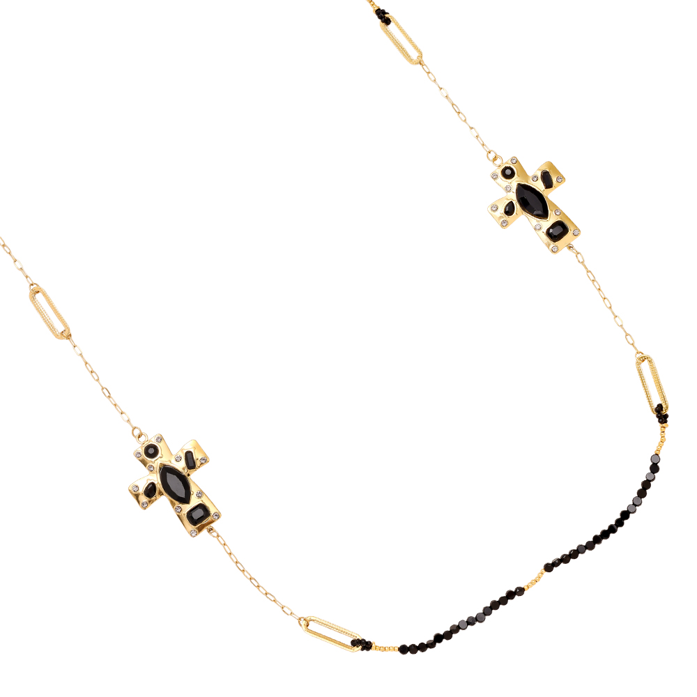 96cm Black Style Cross stainless steel necklace   