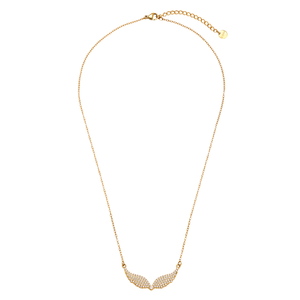 43cm angel wing zirconia stainless steel necklace