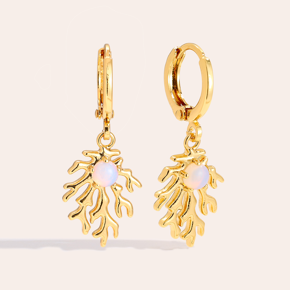 3.1cm Coral And Natural Stone Gold Plated Earrings    