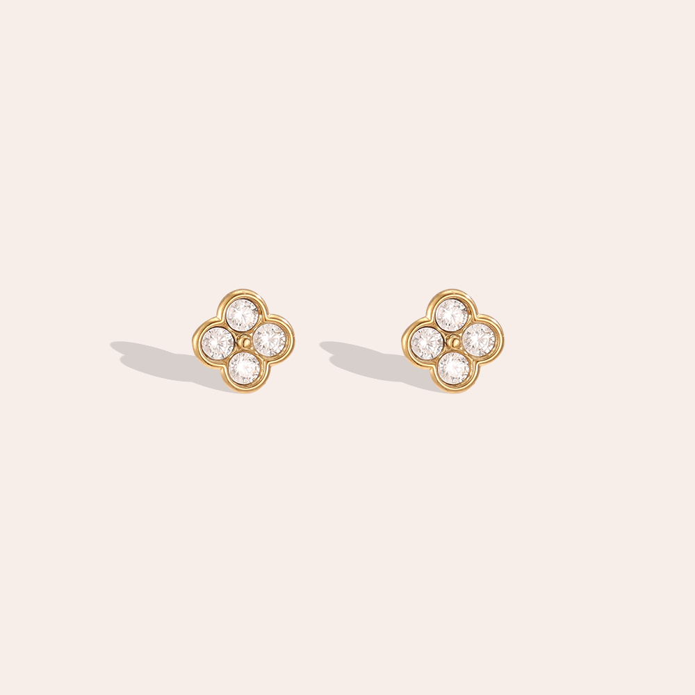 5mm cloverleaf zirconia stainless steel earrings
