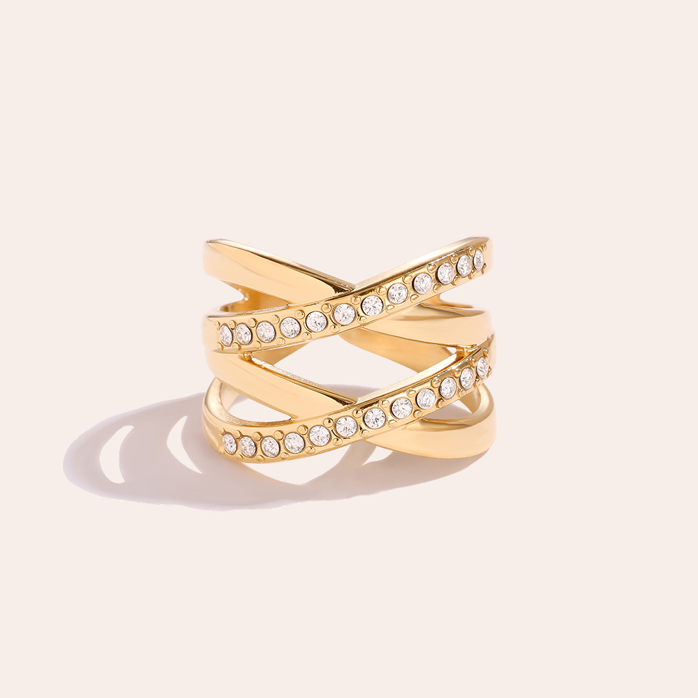 Double X Diamond stainless steel ring   