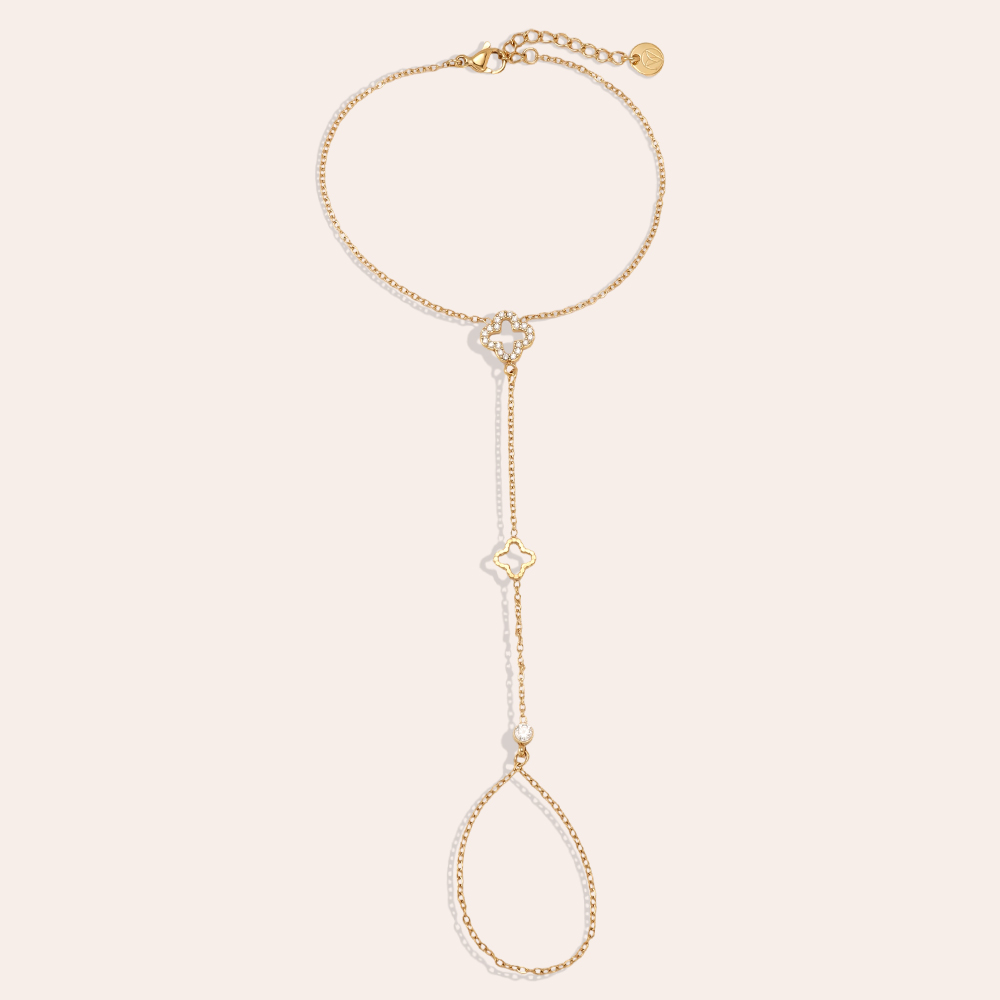 16cm zirconia cloverleaf hand chain stainless steel bracelet    