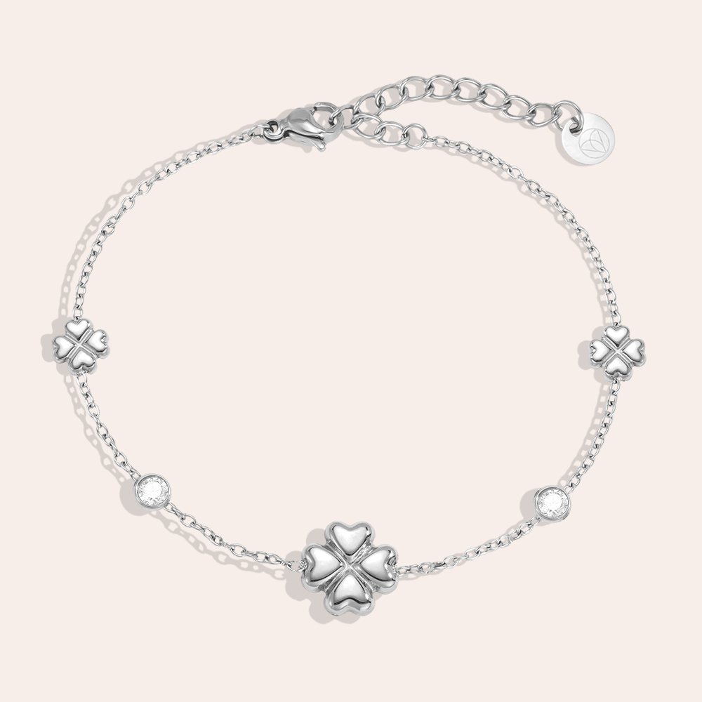 Stainless steel bracelet 16.5cm cloverleaf with zirconia dots