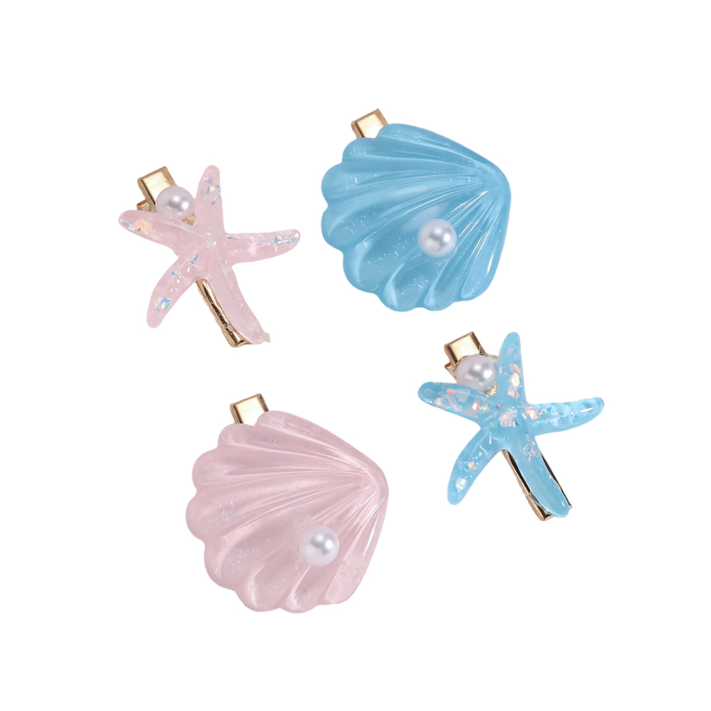 4.5cm 4 pcs. Blue and pink starfish shells hair clip set 