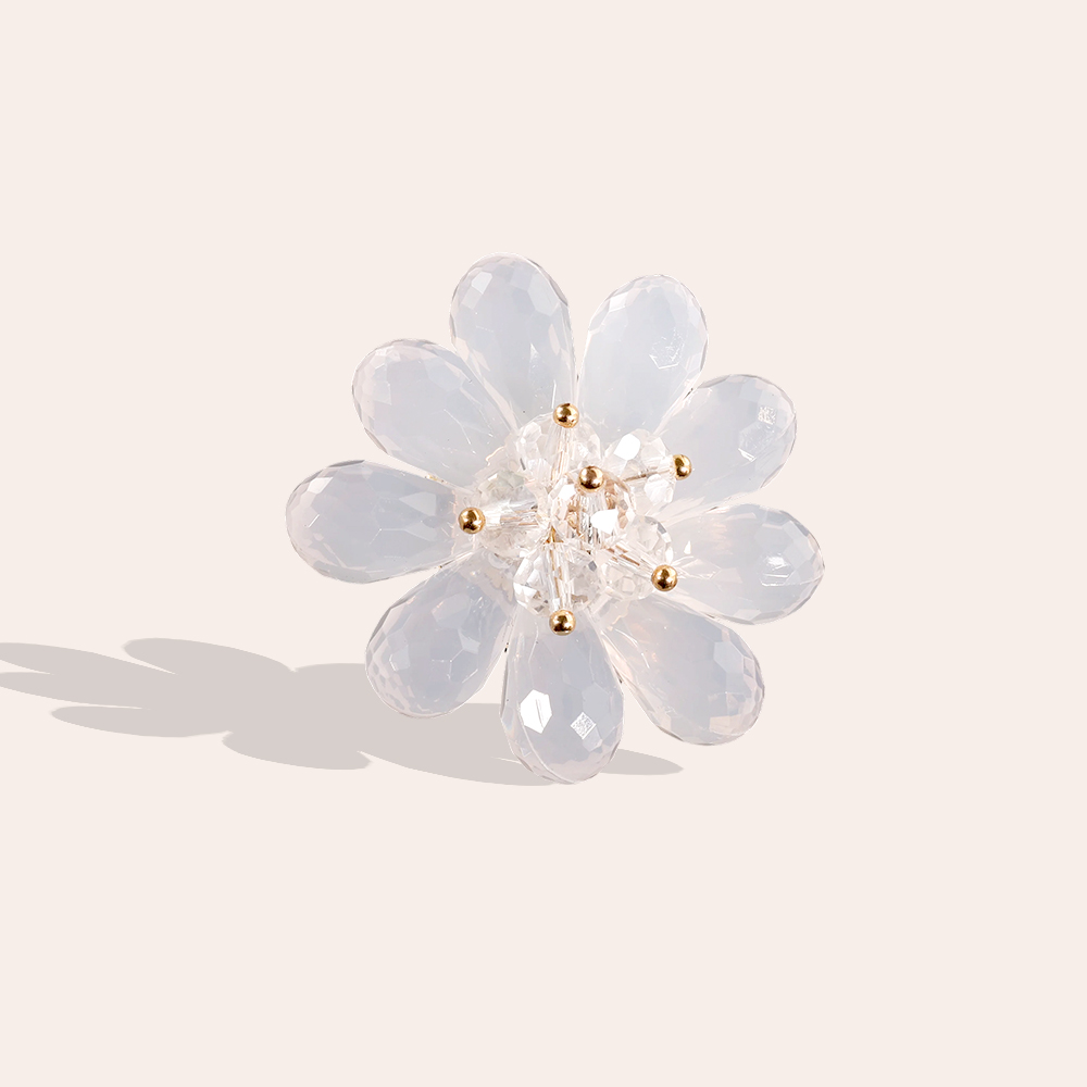 40mm Transparent Flowers White Decorative Button Brooch