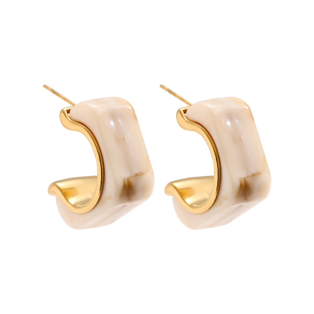 25mm Cube Half Hoop Resin Stainless Steel Earrings     