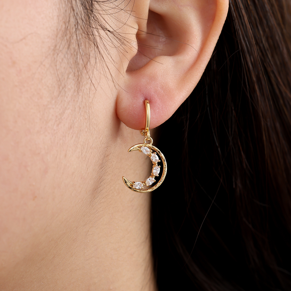 31mm Halfmoon Diamond Gold-plated Earrings