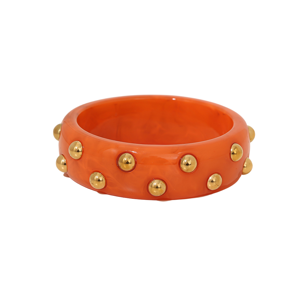 Round Chunky Acrylic With Dots Stainless Steel Bangle  