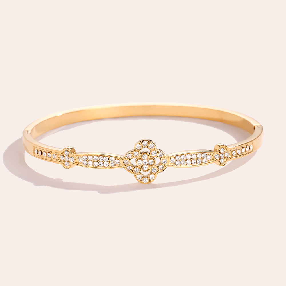 6.25cm Diameter Pro Diamond Lucky Flower Stainless Steel Bangle    