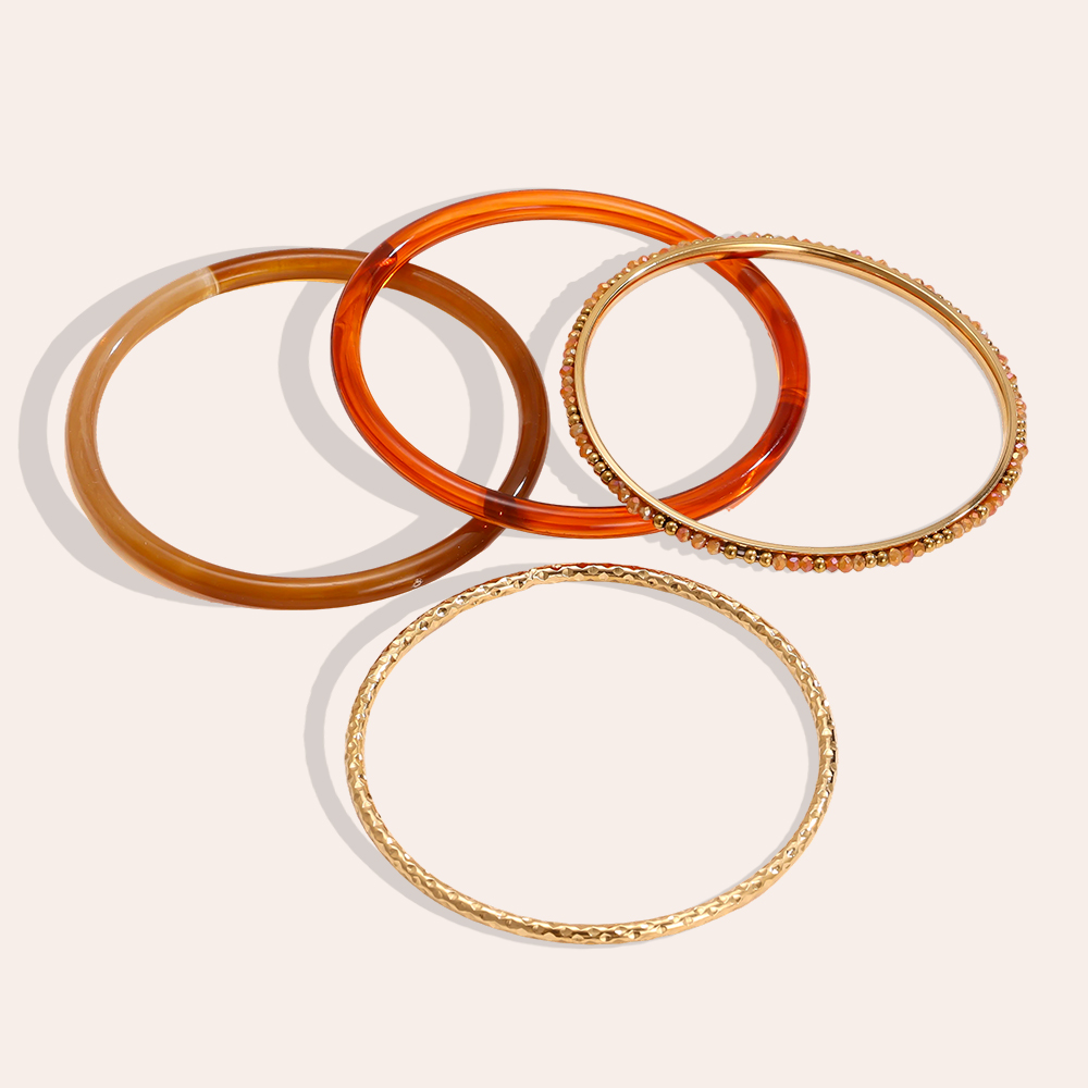 6.5cm wide 4-piece acrylic stainless steel bangle set 