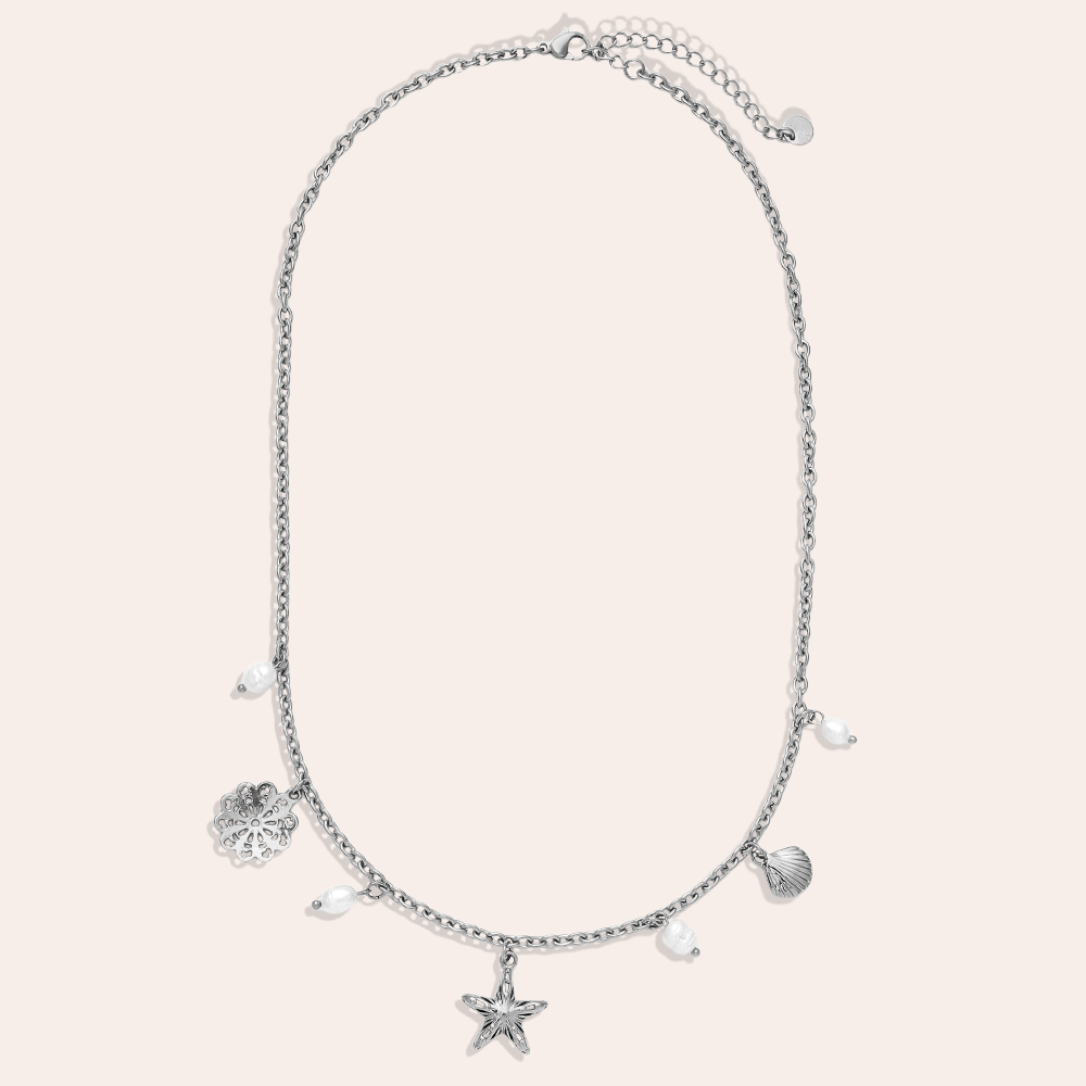 42cm Pretty Ocean And Pearl Stainless Steel Necklace  
