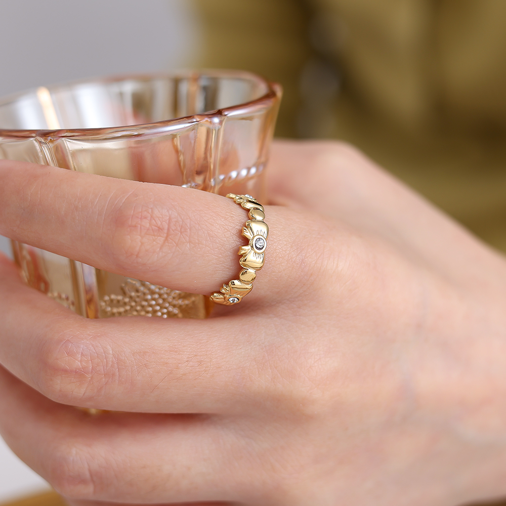 Diamond And Bowtie Stainless Steel Ring    