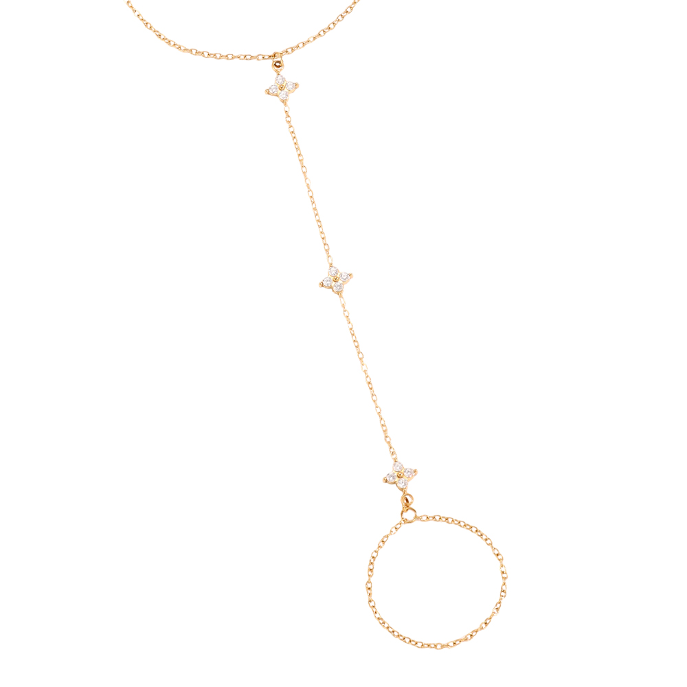 17cm zirconia flower hand chain stainless steel bracelet   
