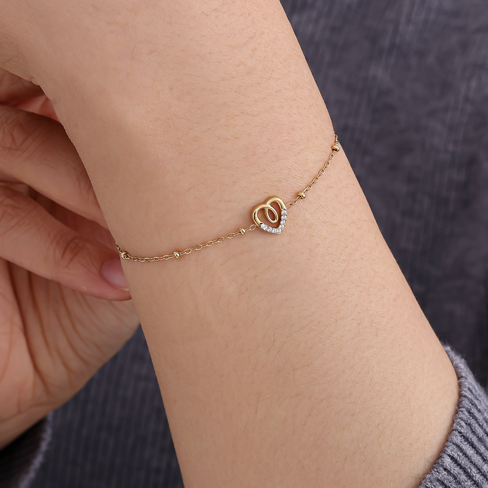 17cm Sweet Diamond Heart stainless steel bracelet     