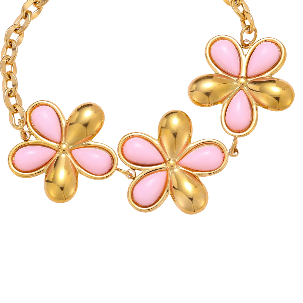Stainless steel bracelet 17cm pink flower