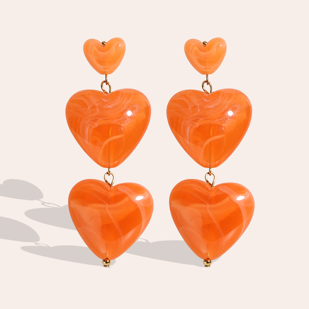 7cm Acrylic Three Hearts Stainless Steel Earrings       