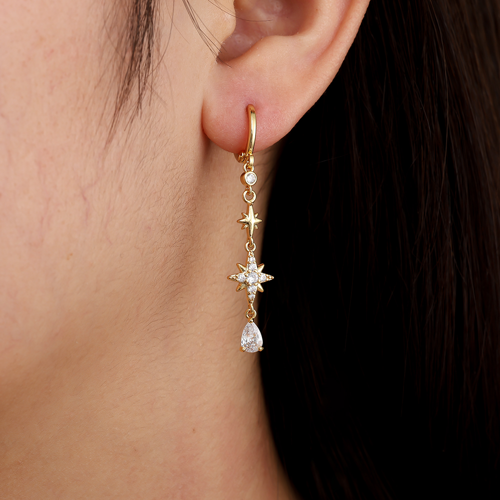 5.2cm Diamond Moon And Star Joy Gold-plated Earrings       