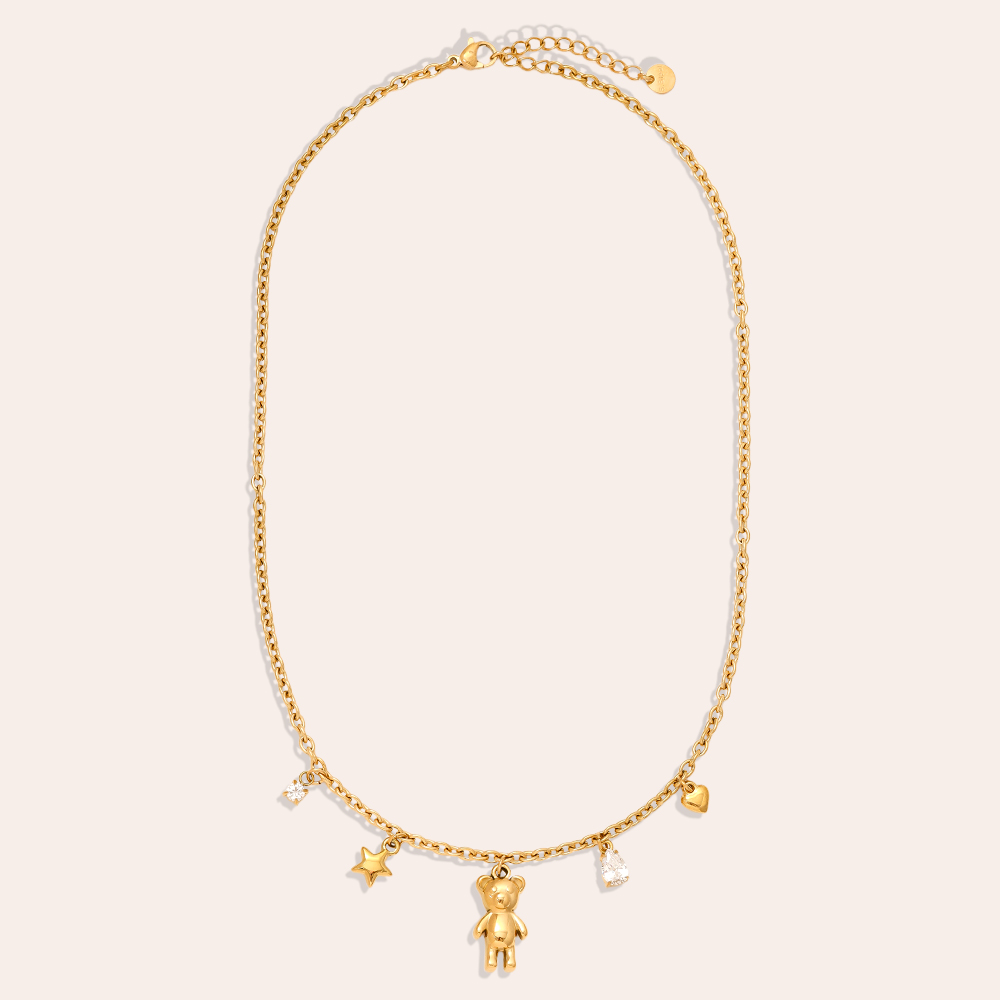 40cm Sweet Bear And Charms stainless steel necklace     